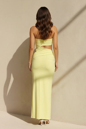 Strapless Cutout Maxi Dress in Yellow - SHE IS ME