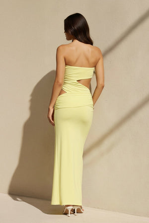 Strapless Cutout Maxi Dress in Yellow - SHE IS ME