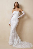 Strapless Lace Sheath Long Sleeve Wedding Dress in Ivory - SHE IS ME Wedding Dresses