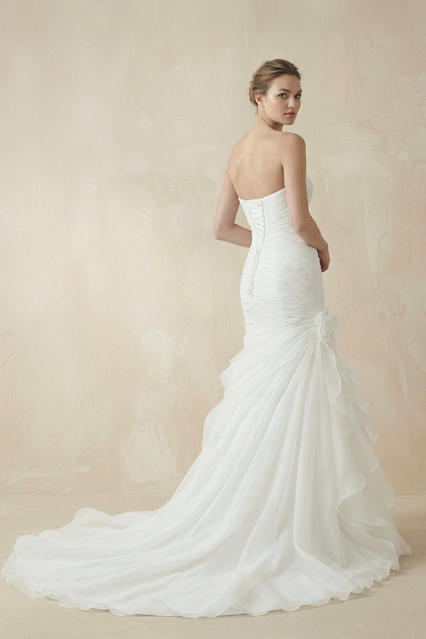 Strapless Ruched Chiffon Mermaid Wedding Dress - SHE IS ME Wedding Dresses
