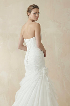 Strapless Ruched Chiffon Mermaid Wedding Dress - SHE IS ME Wedding Dresses