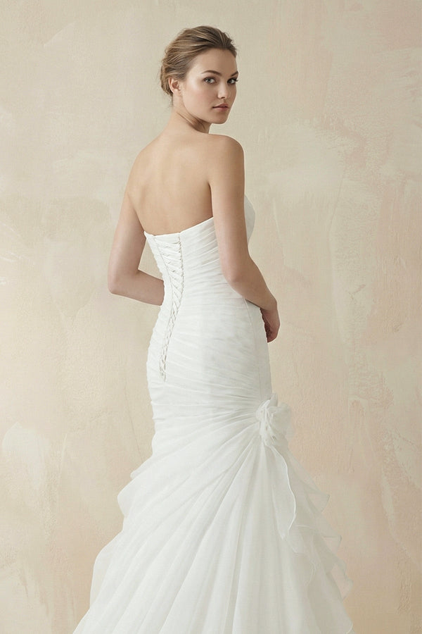 Strapless Ruched Chiffon Mermaid Wedding Dress - SHE IS ME Wedding Dresses