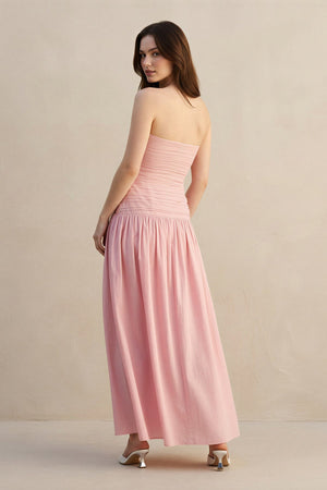 Strapless Ruched Maxi Dress in Blush - SHE IS ME
