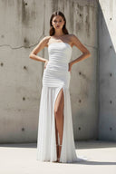 Strapless Ruched Maxi Dress in White - SHE IS ME