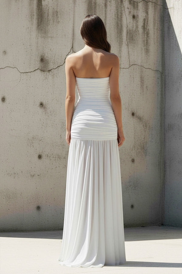 Strapless Ruched Maxi Dress in White - SHE IS ME