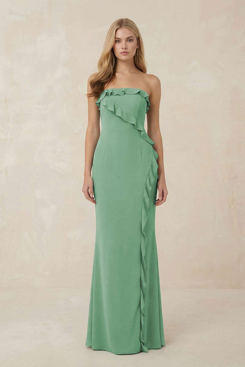 Strapless Ruffled Sheath Bridesmaid Dress in Sea Glass - SHE IS ME Bridesmaid Dresses