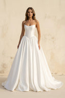 Strapless Satin A Line Wedding Dress in White - SHE IS ME Wedding Dresses