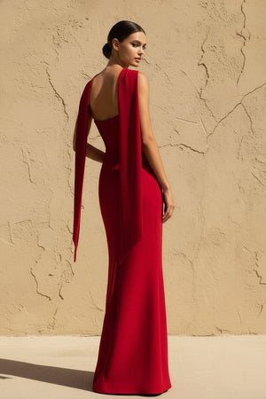 Strapless Scarf - Draped Maxi Dress in Red - SHE IS ME