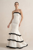 Strapless Tiered Mermaid Prom Gown in Black and White - SHE IS ME PROM DRESSES