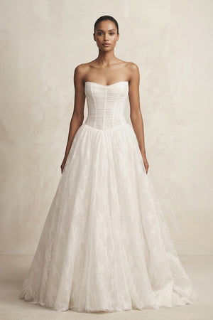 Strapless Tulle Basque Waist Ball Gown Wedding Dress in Ivory - SHE IS ME Wedding Dresses