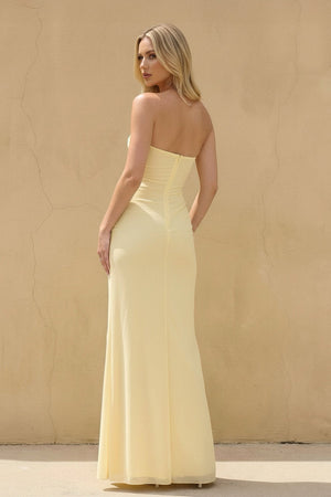 Strapless Twist - Front Ruffled Maxi Dress in Yellow - SHE IS ME