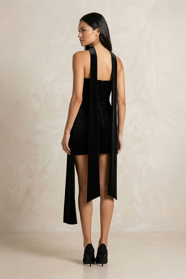 Strapless Velvet Mini Dress in Black