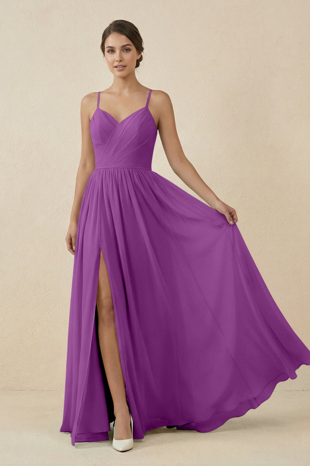 Sweetheart A - Line Chiffon Bridesmaid Dress in Amethyst - SHE IS ME Bridesmaid Dresses