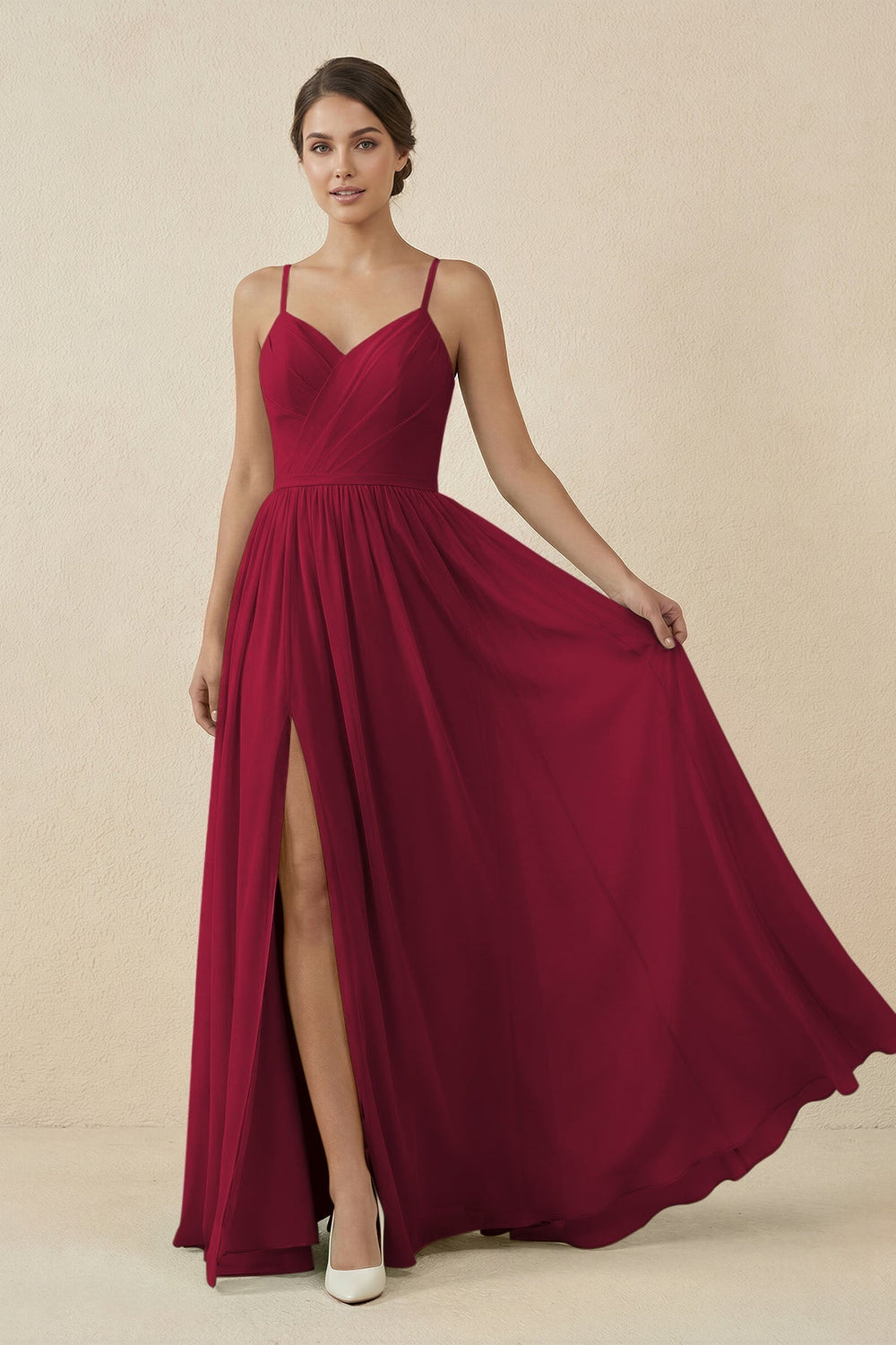 Sweetheart A - Line Chiffon Bridesmaid Dress in Berry - SHE IS ME Bridesmaid Dresses