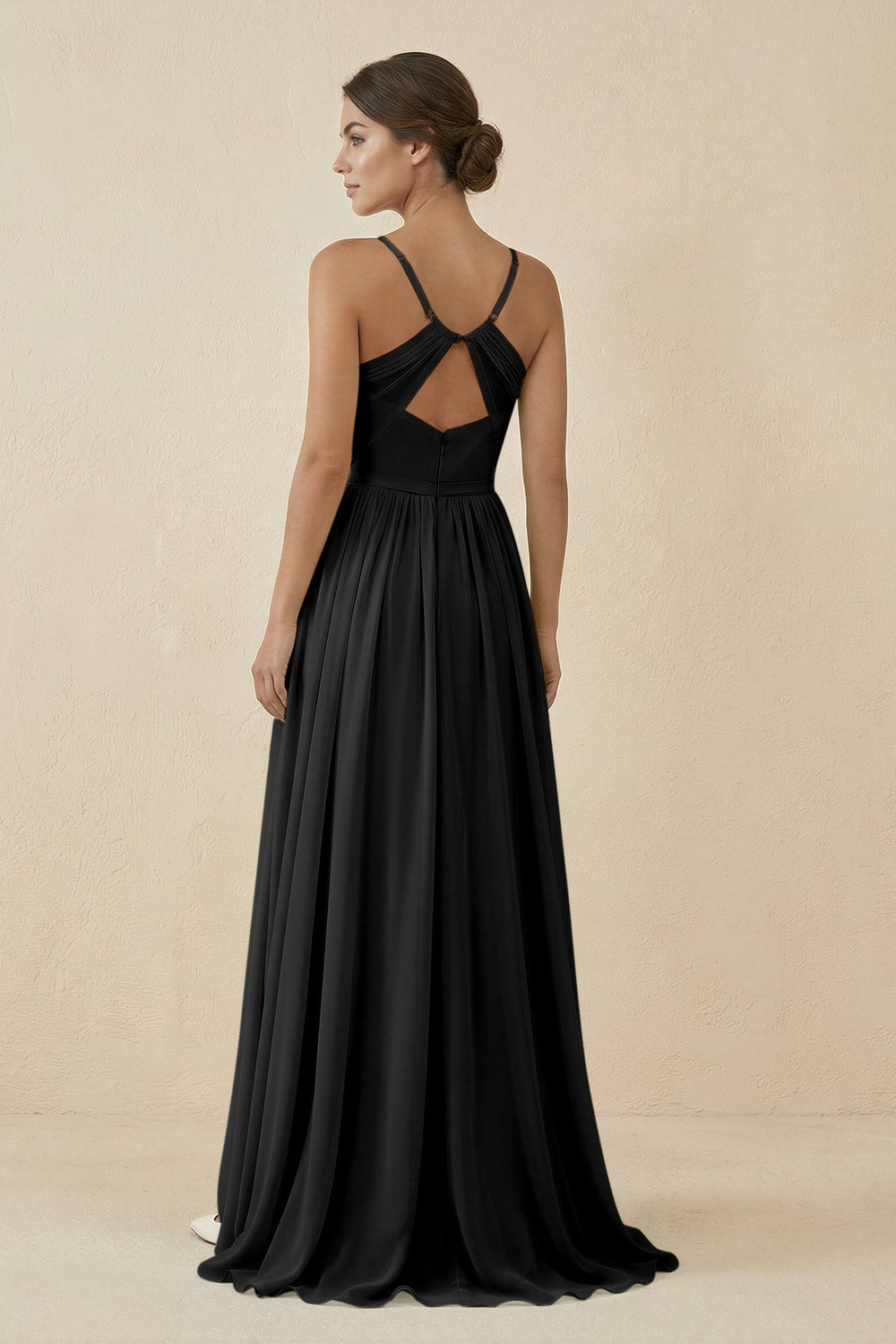 Sweetheart A - Line Chiffon Bridesmaid Dress in Black - SHE IS ME Bridesmaid Dresses