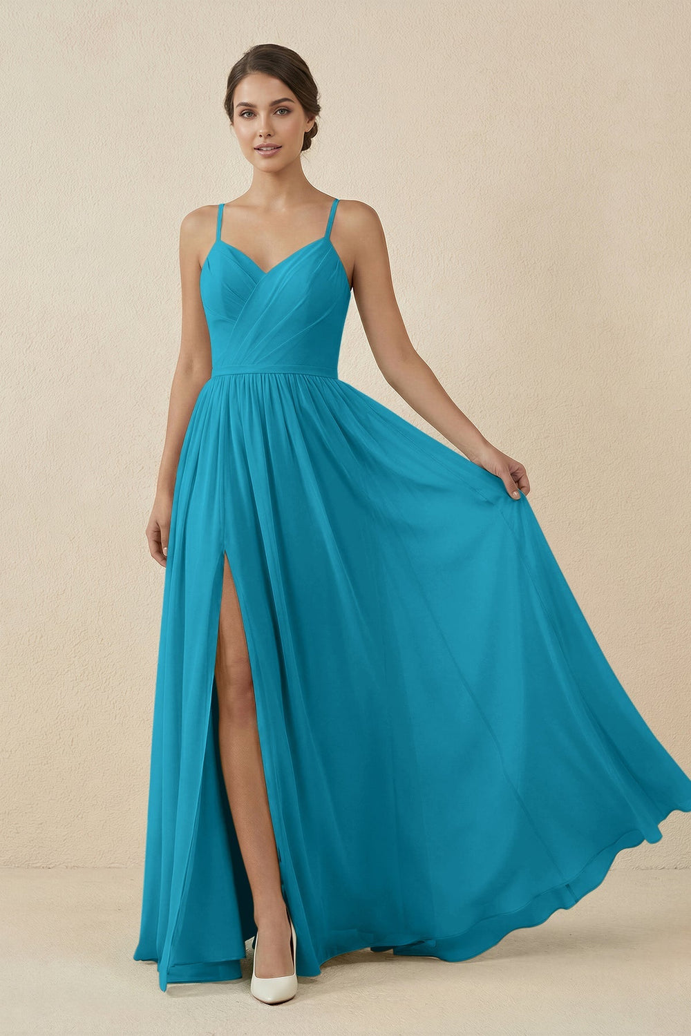 Sweetheart A - Line Chiffon Bridesmaid Dress in Blue Jay - SHE IS ME Bridesmaid Dresses
