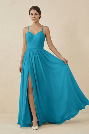 Sweetheart A - Line Chiffon Bridesmaid Dress in Blue Jay - SHE IS ME Bridesmaid Dresses