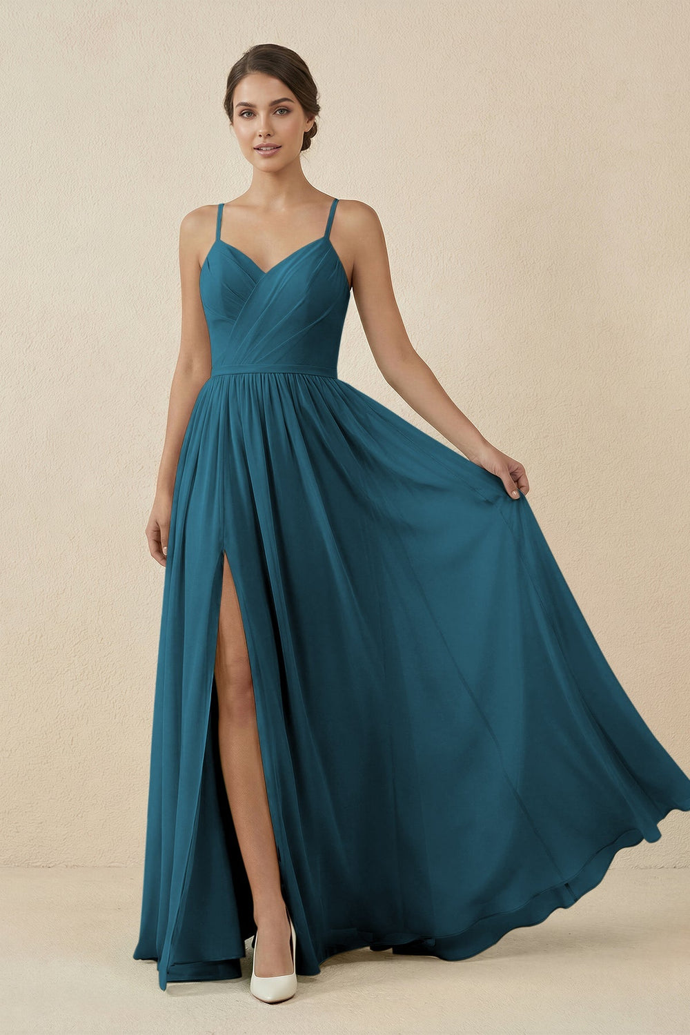 Sweetheart A - Line Chiffon Bridesmaid Dress in Dark Teal - SHE IS ME Bridesmaid Dresses