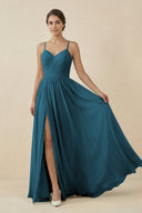 Sweetheart A - Line Chiffon Bridesmaid Dress in Dark Teal - SHE IS ME Bridesmaid Dresses