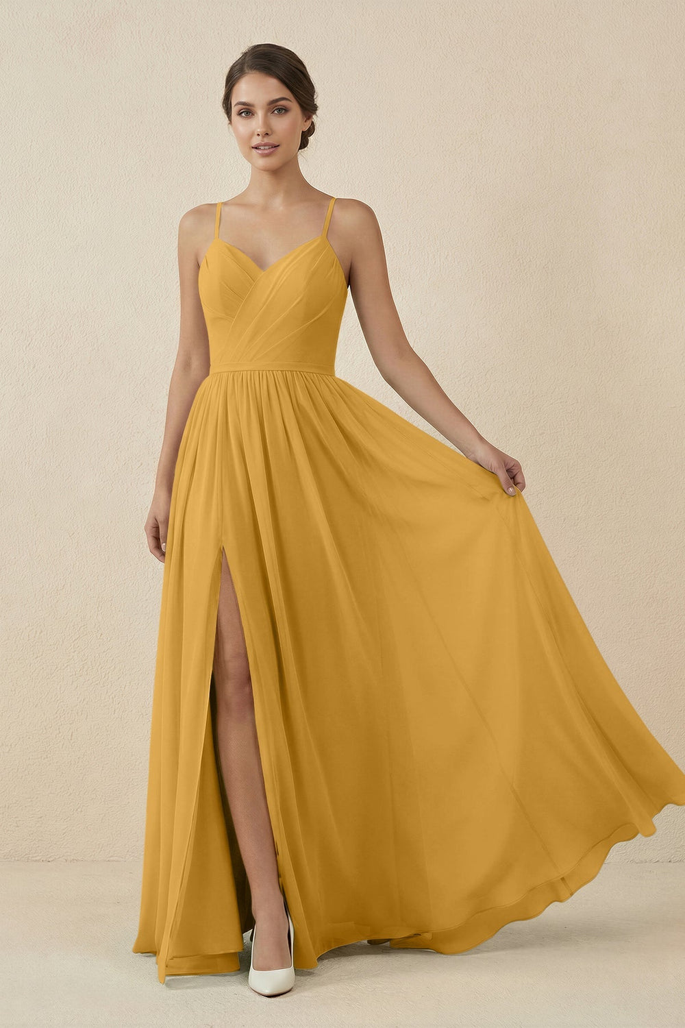 Sweetheart A - Line Chiffon Bridesmaid Dress in Marigold - SHE IS ME Bridesmaid Dresses