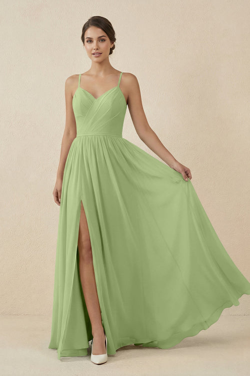 Sweetheart A - Line Chiffon Bridesmaid Dress in Matcha - SHE IS ME Bridesmaid Dresses