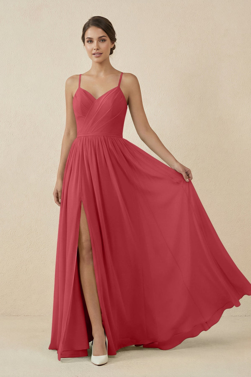 Sweetheart A - Line Chiffon Bridesmaid Dress in Merlot - SHE IS ME Bridesmaid Dresses