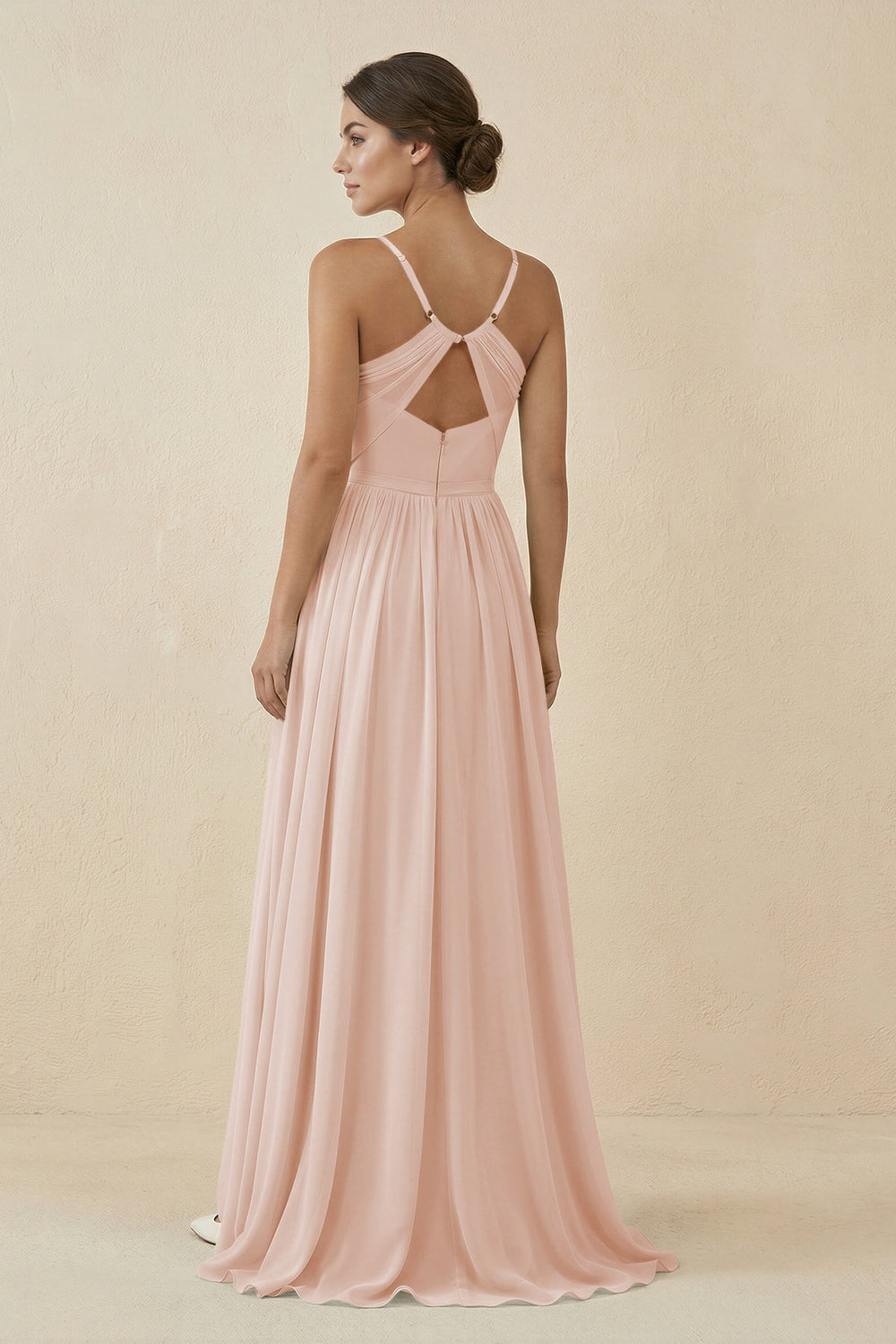 Sweetheart A - Line Chiffon Bridesmaid Dress in Pale Blush - SHE IS ME Bridesmaid Dresses