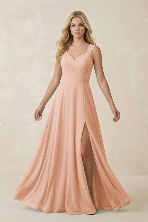 Sweetheart A - Line Chiffon Long Bridesmaid Dress in English Rose - SHE IS ME Bridesmaid Dresses