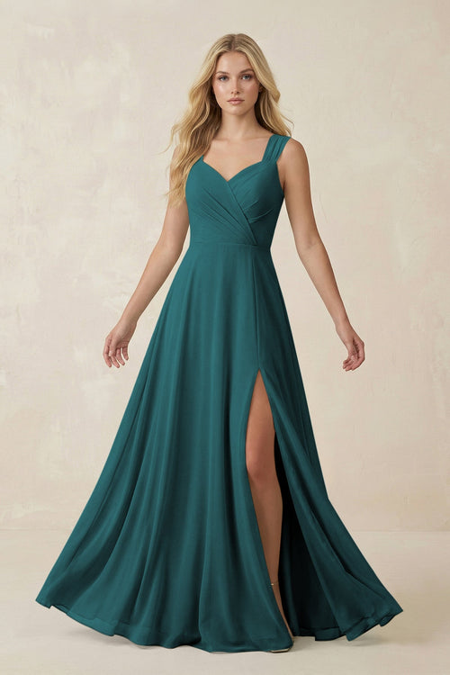 Sweetheart A - Line Chiffon Long Bridesmaid Dress in Pine - SHE IS ME Bridesmaid Dresses