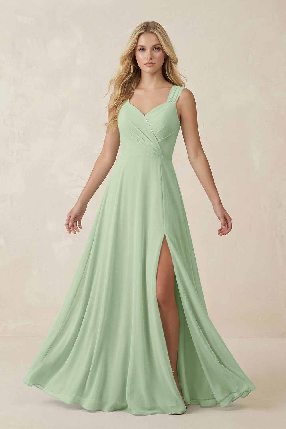 Sweetheart A - Line Chiffon Long Bridesmaid Dress in Sage - SHE IS ME Bridesmaid Dresses