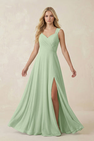 Sweetheart A - Line Chiffon Long Bridesmaid Dress in Sage - SHE IS ME Bridesmaid Dresses