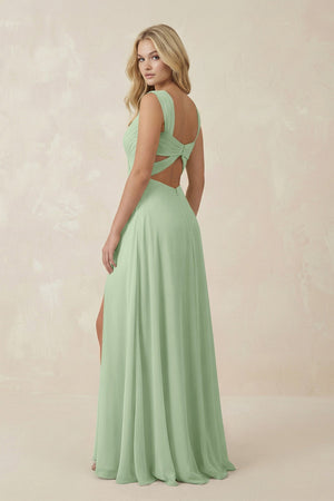 Sweetheart A - Line Chiffon Long Bridesmaid Dress in Sage - SHE IS ME Bridesmaid Dresses