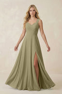 Sweetheart A - Line Chiffon Long Bridesmaid Dress in Thyme - SHE IS ME Bridesmaid Dresses