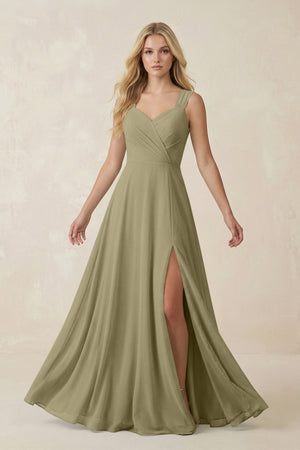 Sweetheart A - Line Chiffon Long Bridesmaid Dress in Thyme - SHE IS ME Bridesmaid Dresses