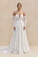 Sweetheart A - Line Floral Lace Long Sleeve Wedding Dress in Ivory - SHE IS ME Wedding Dresses