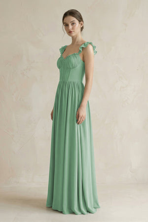 Sweetheart Chiffon Ruffled A - Line Corset Bridesmaid Dress in Sea Glass - SHE IS ME Bridesmaid Dresses