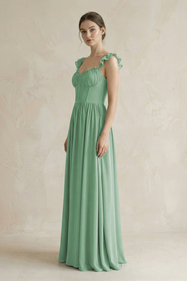 Sweetheart Chiffon Ruffled A - Line Corset Bridesmaid Dress in Sea Glass - SHE IS ME Bridesmaid Dresses