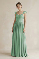 Sweetheart Chiffon Ruffled A - Line Corset Bridesmaid Dress in Sea Glass - SHE IS ME Bridesmaid Dresses