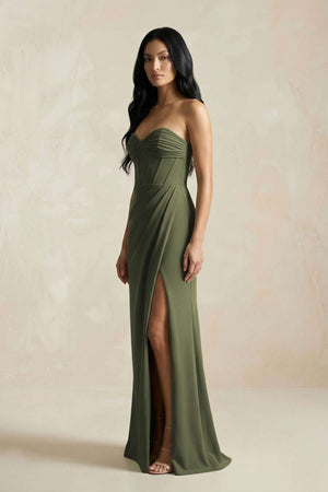 Sweetheart Corset Ruched Bridesmaid Dress in Willow Green - SHE IS ME Bridesmaid Dresses