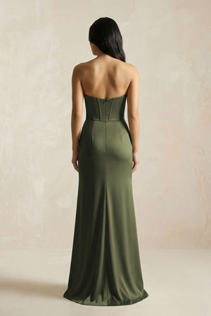 Sweetheart Corset Ruched Bridesmaid Dress in Willow Green - SHE IS ME Bridesmaid Dresses
