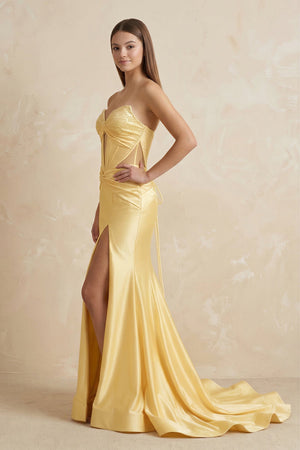 Sweetheart Corset Satin Mermaid Long Prom Dress in Yellow - SHE IS ME Prom Dresses