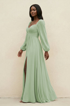 Sweetheart Long Sleeve A - Line Bridesmaid Dress in Sage - SHE IS ME Bridesmaid Dresses