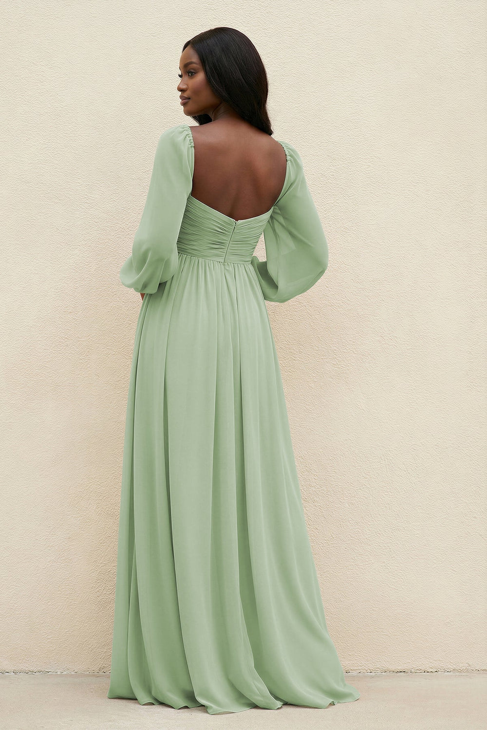 Sweetheart Long Sleeve A - Line Bridesmaid Dress in Sage - SHE IS ME Bridesmaid Dresses