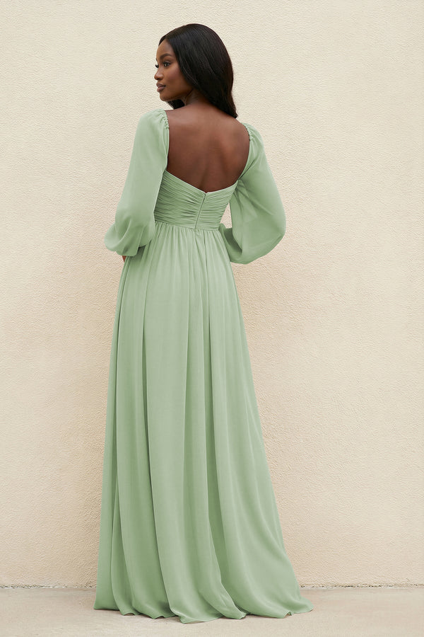 Sweetheart Long Sleeve A - Line Bridesmaid Dress in Sage - SHE IS ME Bridesmaid Dresses
