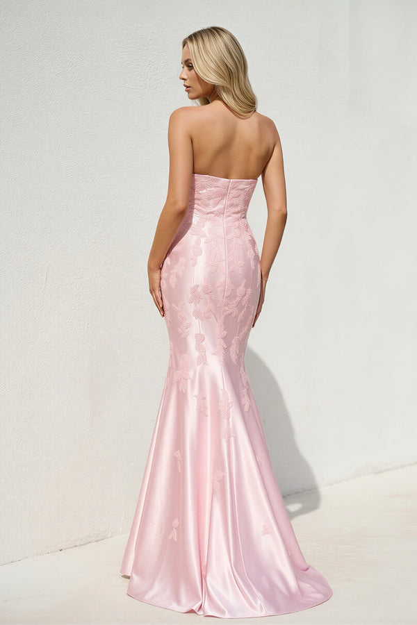 Sweetheart Mermaid Gown With Appliques in Pink - SHE IS ME