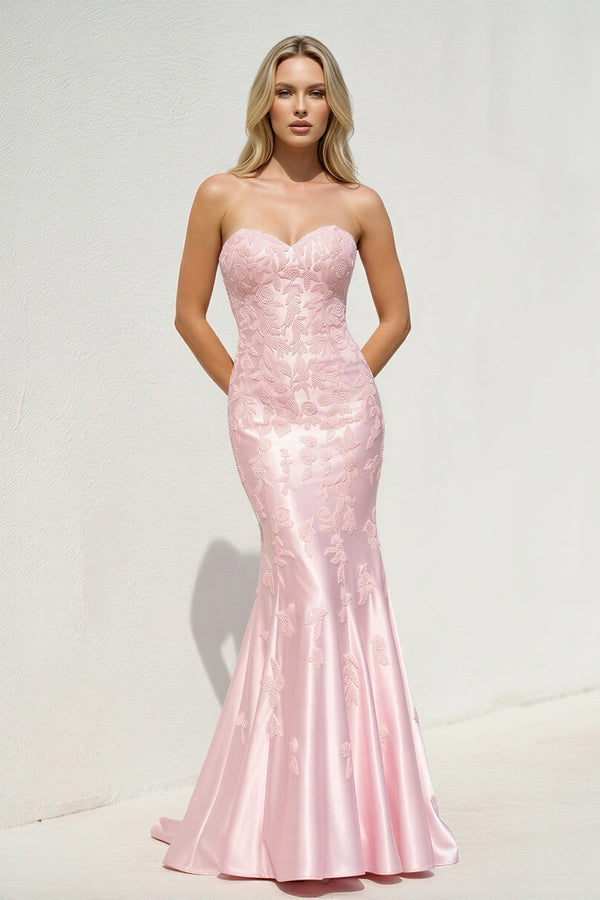 Sweetheart Mermaid Prom Dress With Appliques in Pink - SHE IS ME Prom Dresses