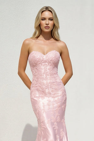 Sweetheart Mermaid Prom Dress With Appliques in Pink - SHE IS ME Prom Dresses