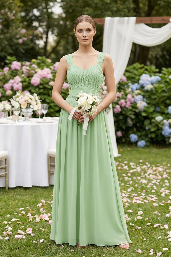 Sweetheart Pleated Chiffon A-Line Bridesmaid Dress in Sage - SHE IS ME BRIDESMAID DRESSES