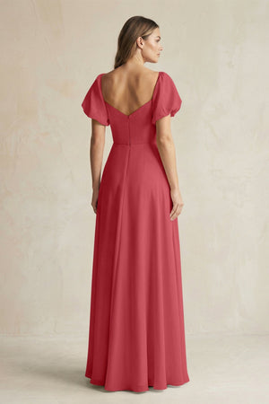 Sweetheart Puff Sleeve A - Line Chiffon Bridesmaid Dress in Merlot - SHE IS ME Bridesmaid Dresses