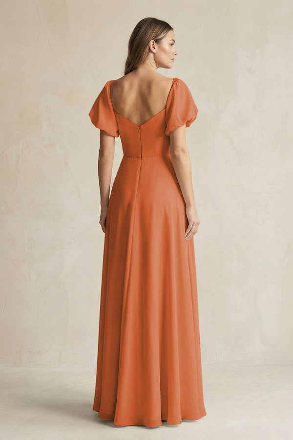 Sweetheart Puff Sleeve A - Line Chiffon Bridesmaid Dress in Terracotta - SHE IS ME Bridesmaid Dresses